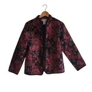 Serengeti Catalog Floral Tapestry Open Jacket Blazer Topper Size LG Red Pockets